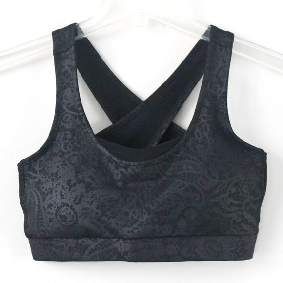 GAIAM Black Faux Brocade Embellished Crossback Back Clasp Sports Bra Small - Picture 1 of 8